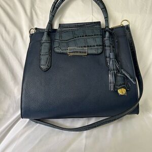 G.I.L.I. Dark Blue Croc-Embossed Leather Satchel
